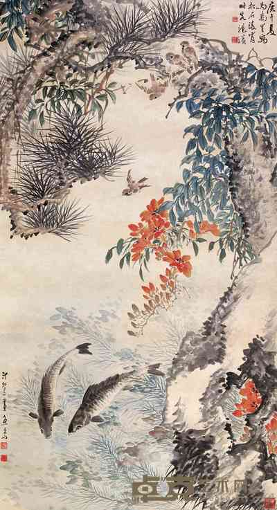 马万里 胡振等 花鸟图 立轴 147×80cm